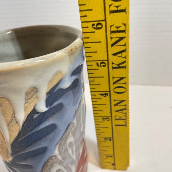 Handcrafted Ceramic Tumbler With Abstract Multicolor Design 6" Tall By Local Pot - Picture 6 of 9